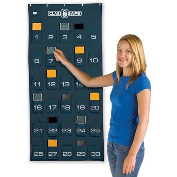 ClassSafe Graphing Calculator & Cell Phone Storage Pocket Chart$$Office