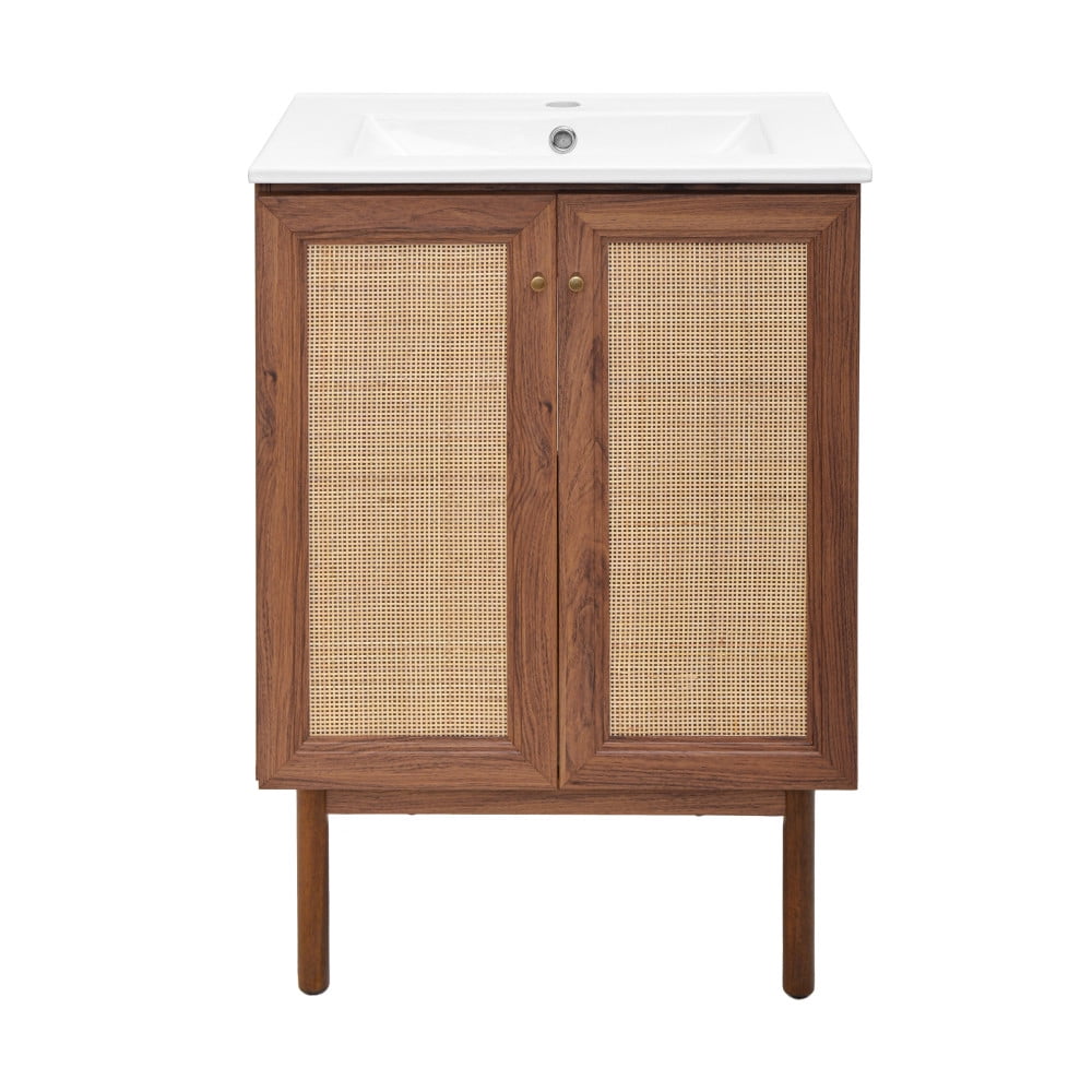 Classe 24" Dark Walnut Freestanding Bathroom Vanity with Cane Doors