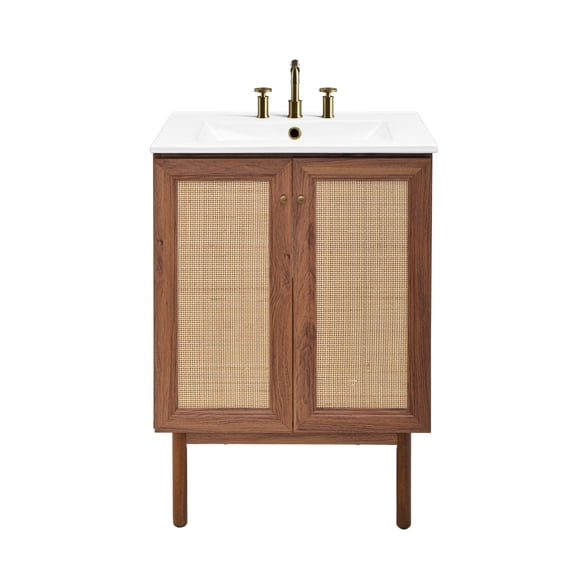 Classe 24" Freestanding Bathroom Vanity in Brown Oak with 3-Hole Centerset Sink Top