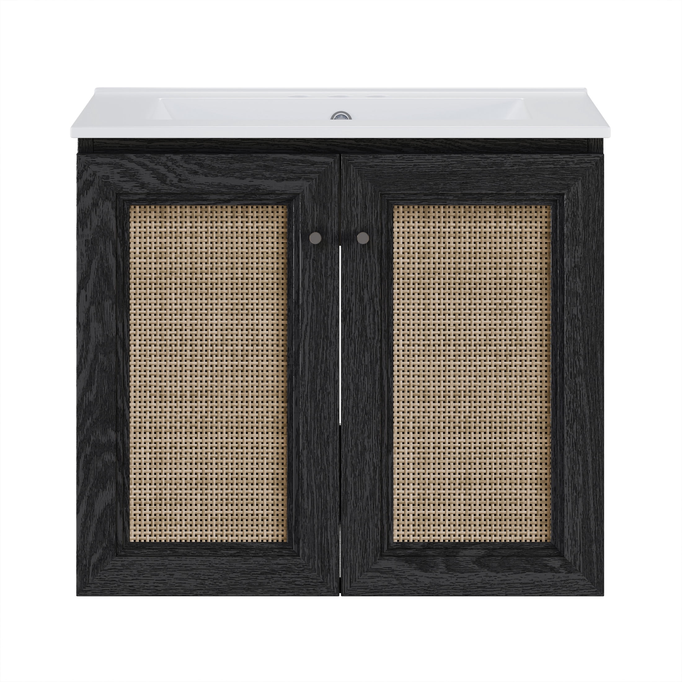 Classe 24" Wall-Mounted Bathroom Vanity in Black Oak with Centerset Faucet Holes Vanity Top