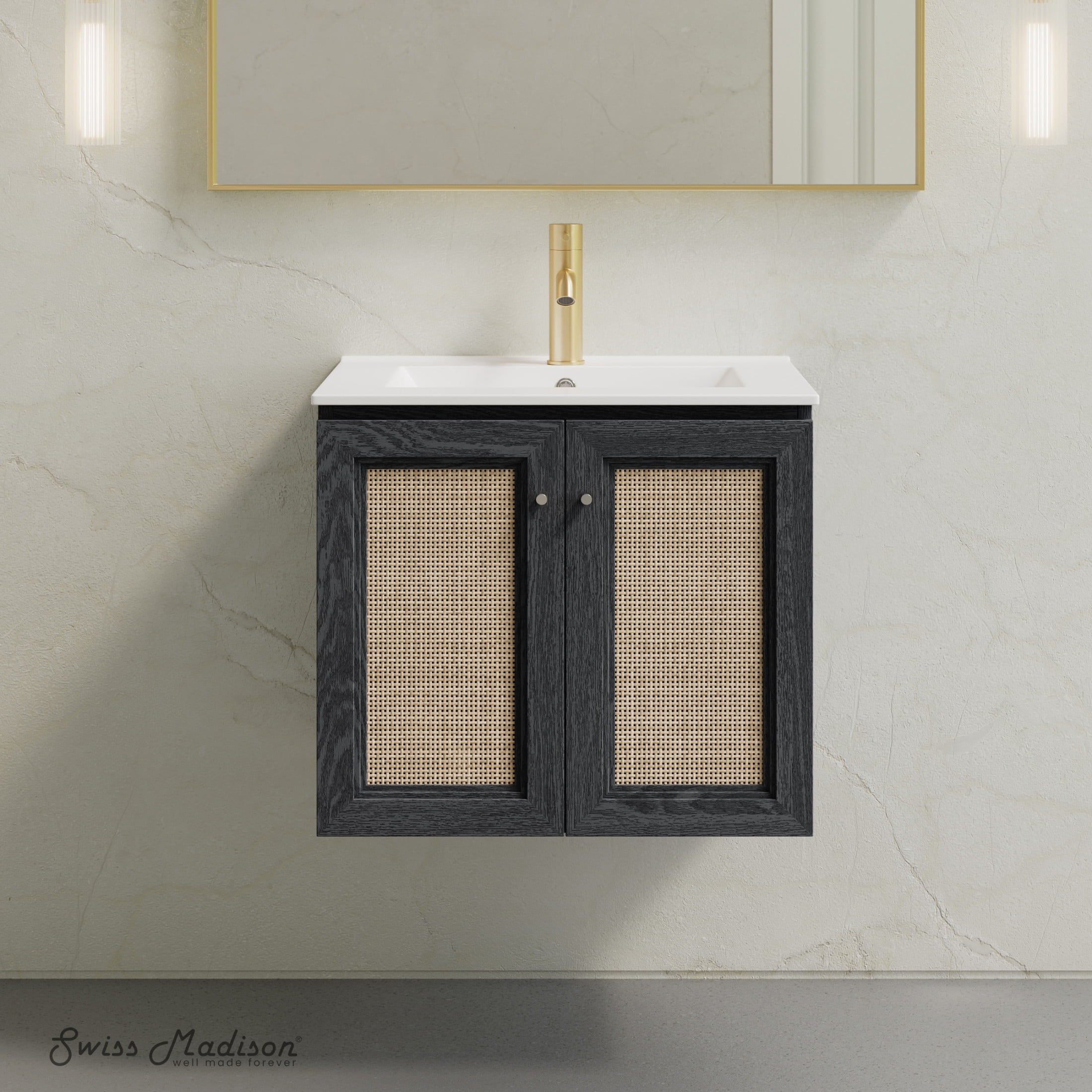 Classe 24" Wall-Mounted Bathroom Vanity in Black Oak with Single Faucet Hole Vanity Top