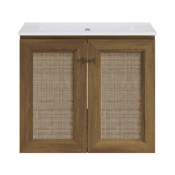Classe 24" Wall-Mounted Bathroom Vanity in Brown Oak with Centerset Faucet Holes Vanity Top