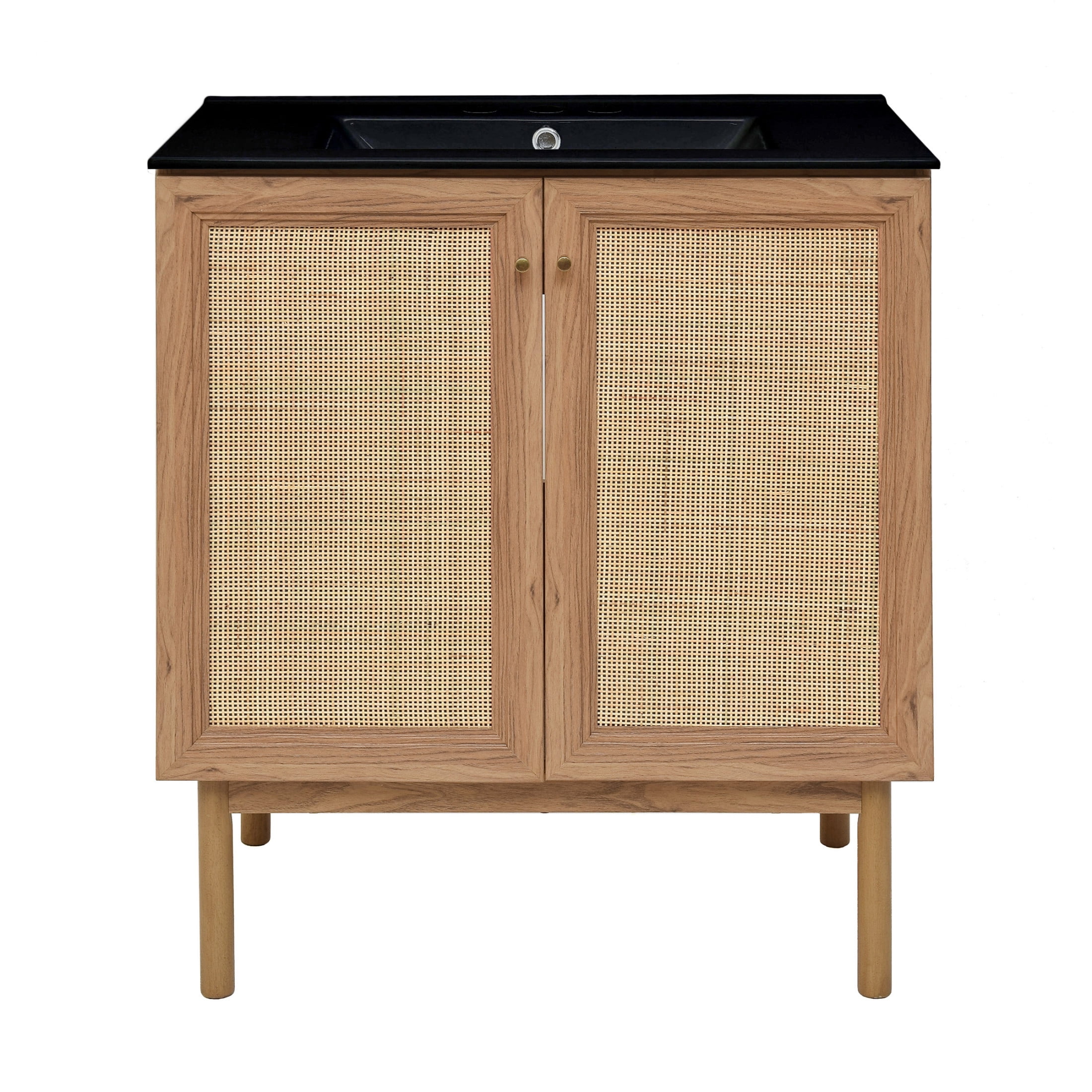Classe 30" Freestanding Bathroom Vanity in Golden Oak with Black 3-Hole Widespread Sink Top
