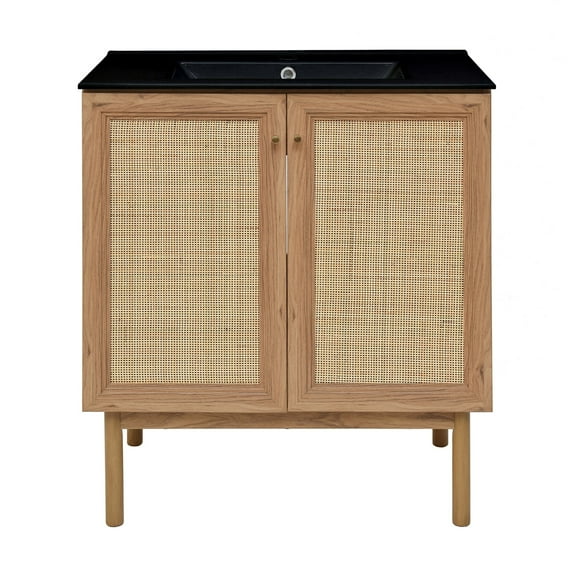 Classe 30" Freestanding Bathroom Vanity in Golden Oak with Black Sink Top