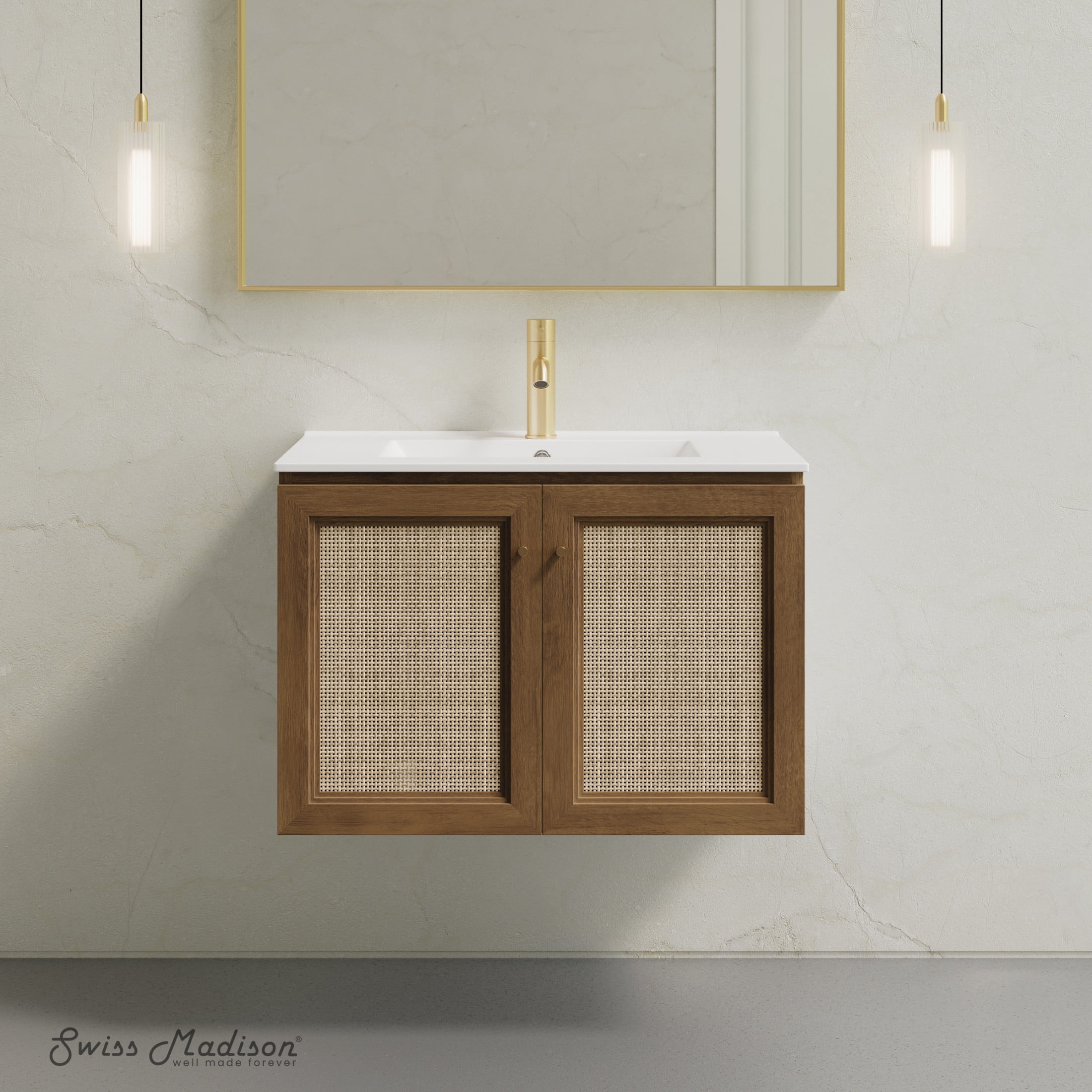 Classe 30" Wall-Mounted Bathroom Vanity in Brown Oak with Single Faucet Hole Vanity Top