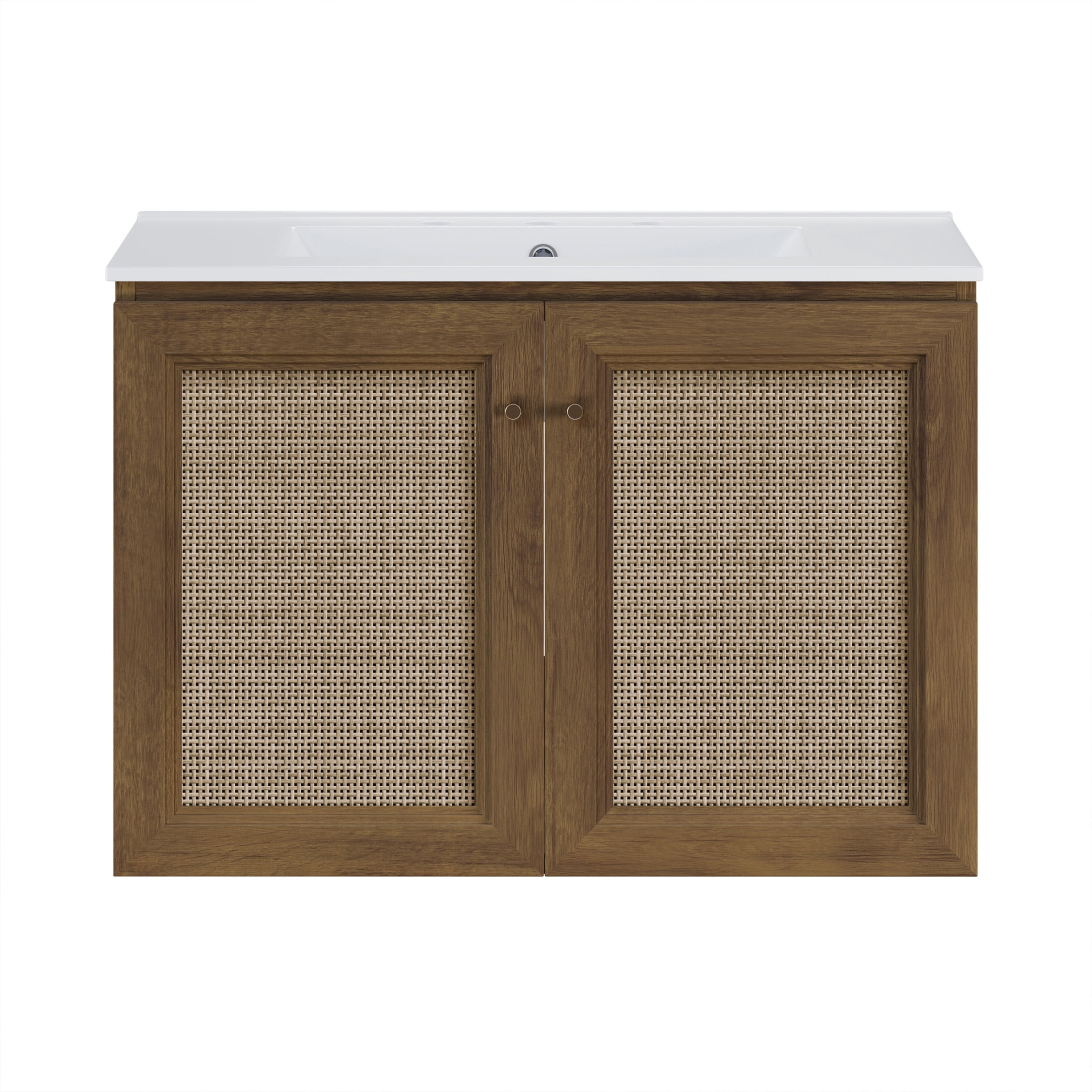 Classe 30" Wall-Mounted Bathroom Vanity in Brown Oak with Widespread Faucet Holes Vanity Top