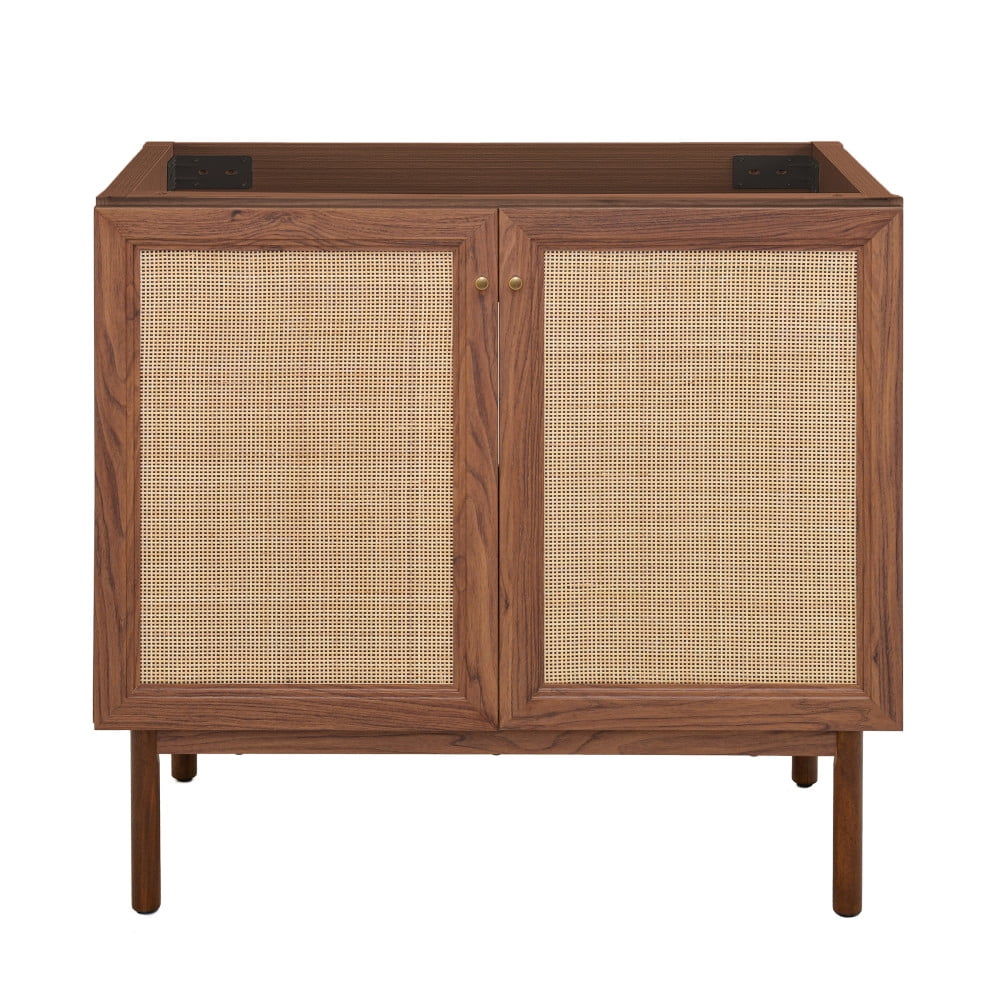 Classe 36" Dark Walnut and Rattan Bathroom Vanity Cabinet