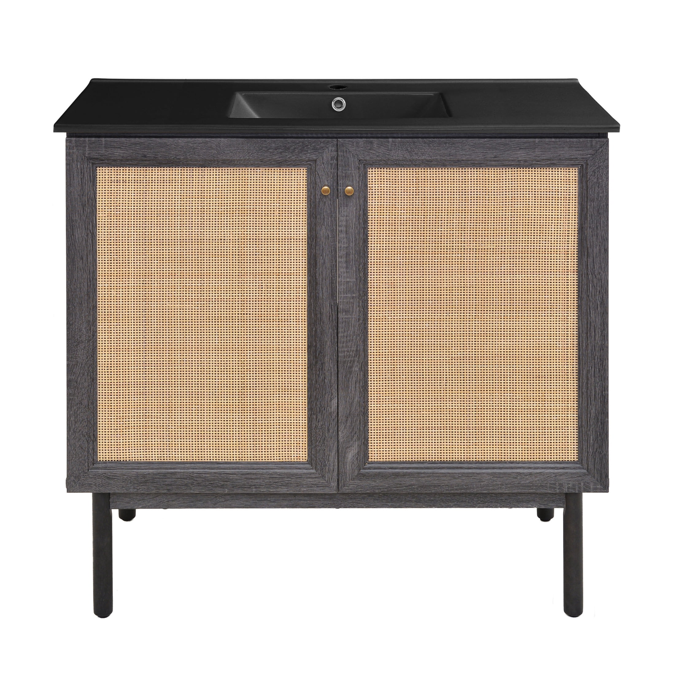Classe 36" Freestanding Bathroom Vanity in Black Oak with Black Sink Top