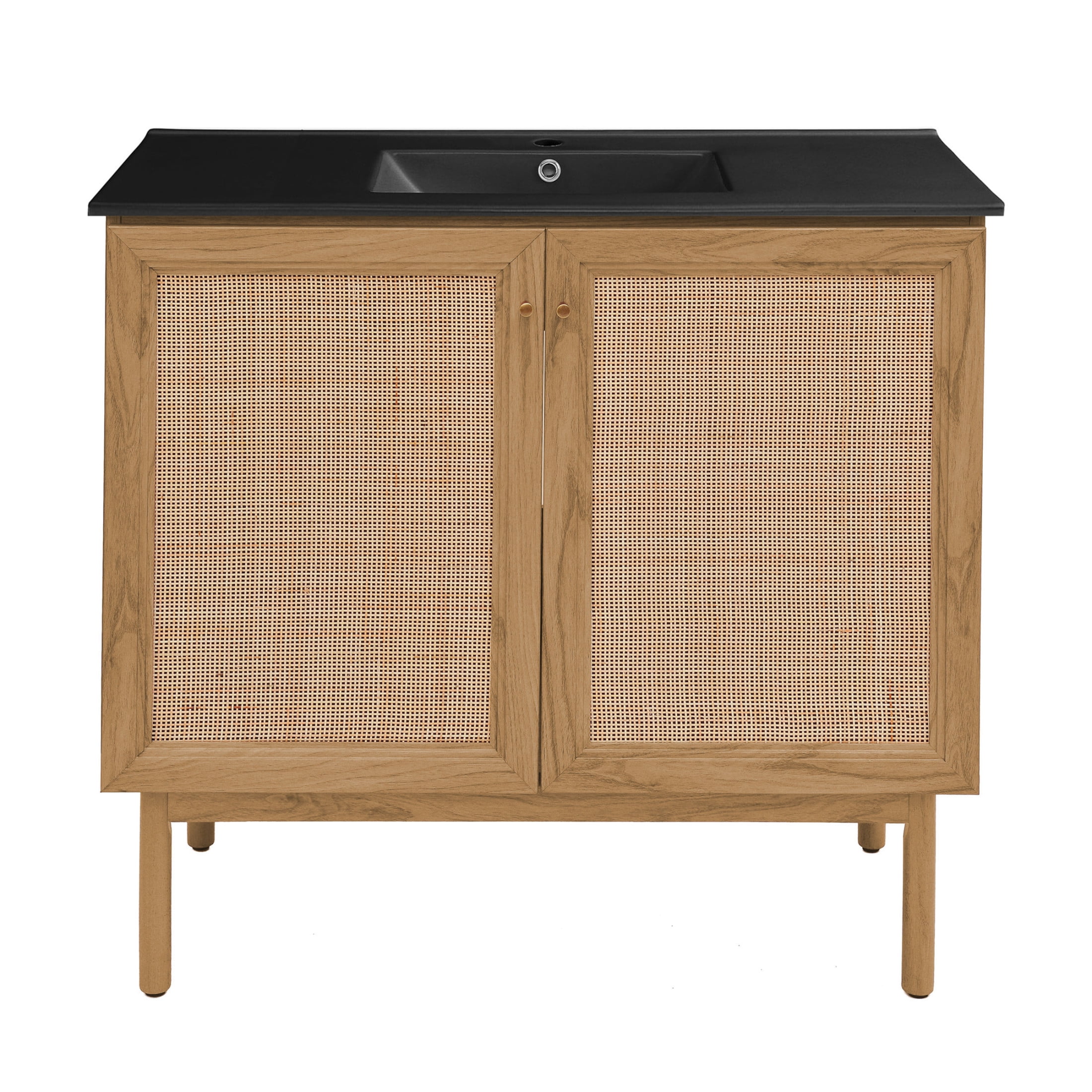 Classe 36" Freestanding Bathroom Vanity in Golden Oak with Black Sink Top