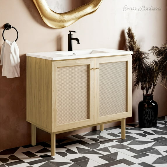 Classe 36" Freestanding Bathroom Vanity in Natural Oak with Sink Top