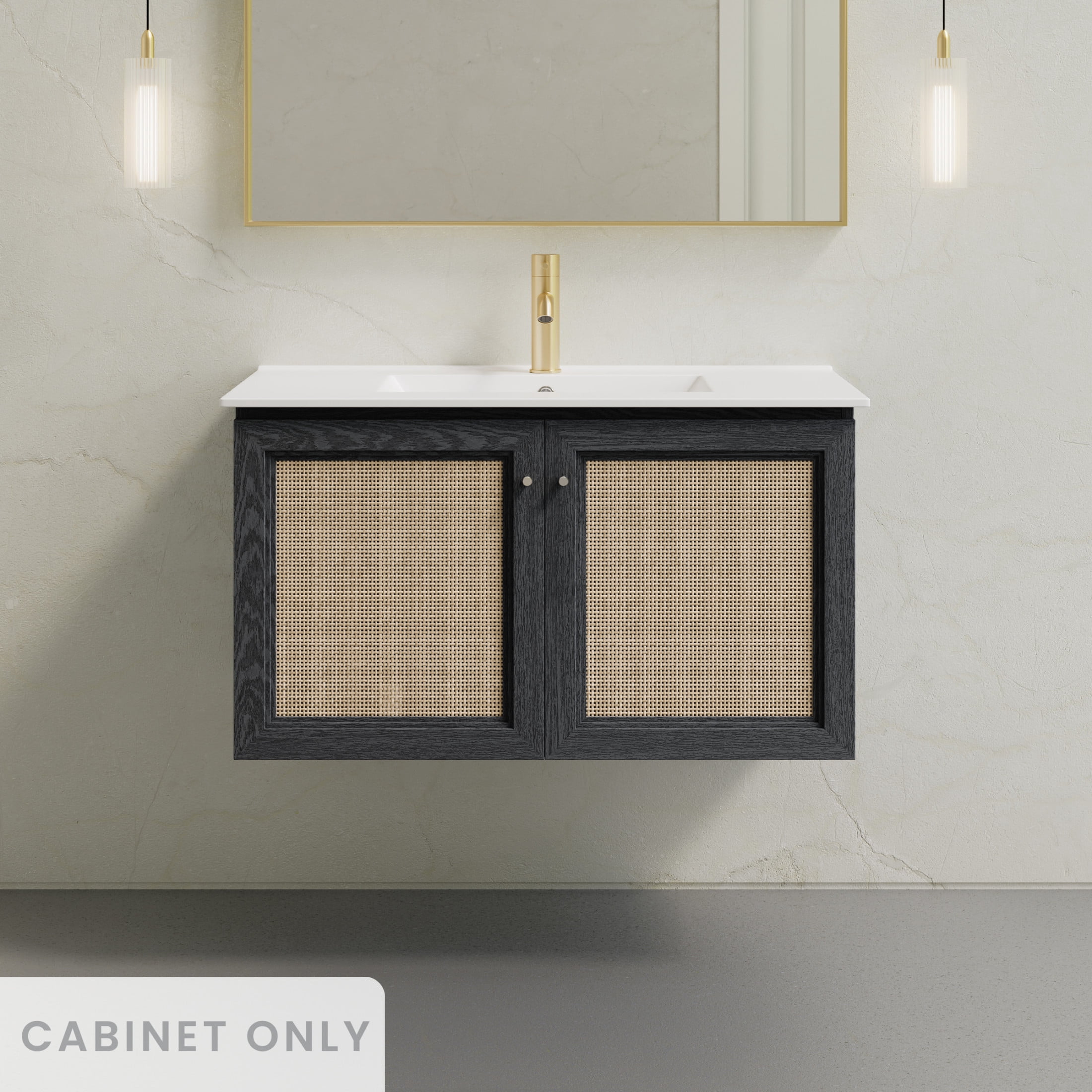 Classe 36" Wall-Mounted Bathroom Vanity in Black Oak without Sink Top