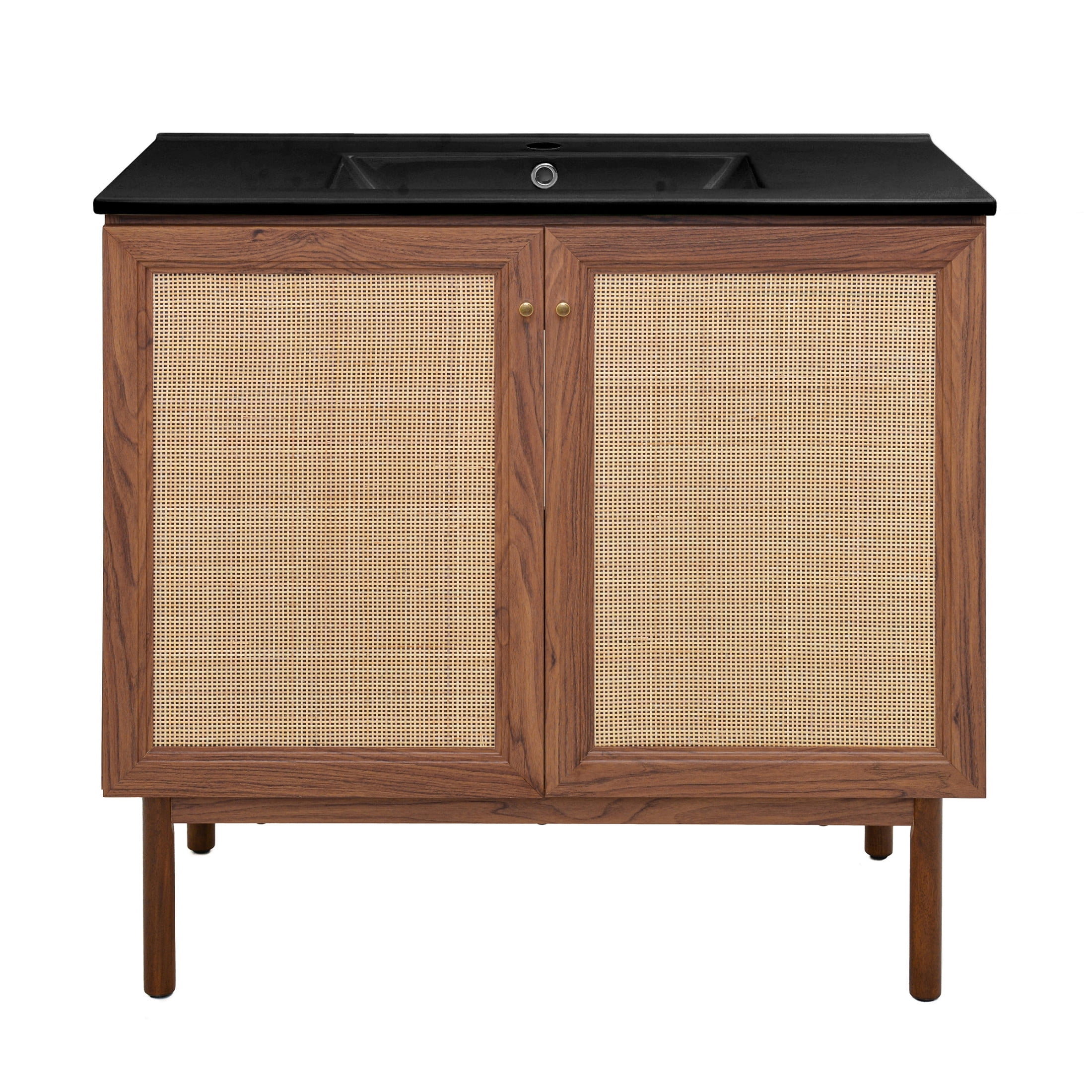 Classe 36 in. Brown Oak Bathroom Vanity With Black Ceramic Sink Top ...