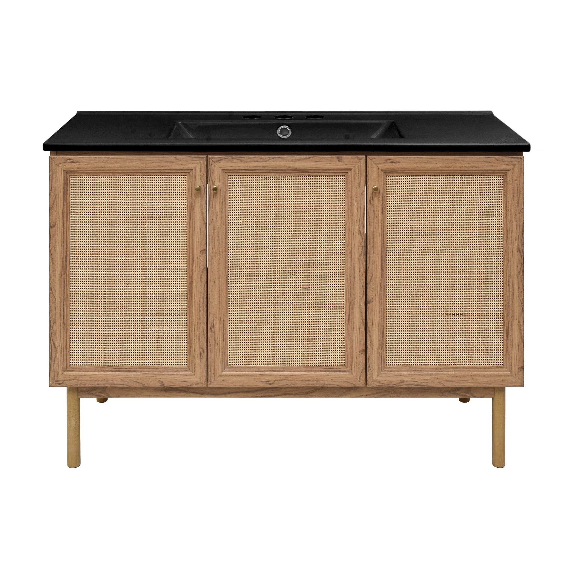 Classe 48" Freestanding Bathroom Vanity in Golden Oak with Black 3-Hole Widespread Sink Top