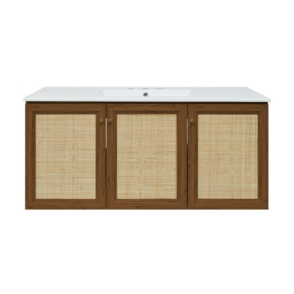 Classe 48" Wall-Mounted Bathroom Vanity in Brown Oak with 3-Hole Widespread Sink Top