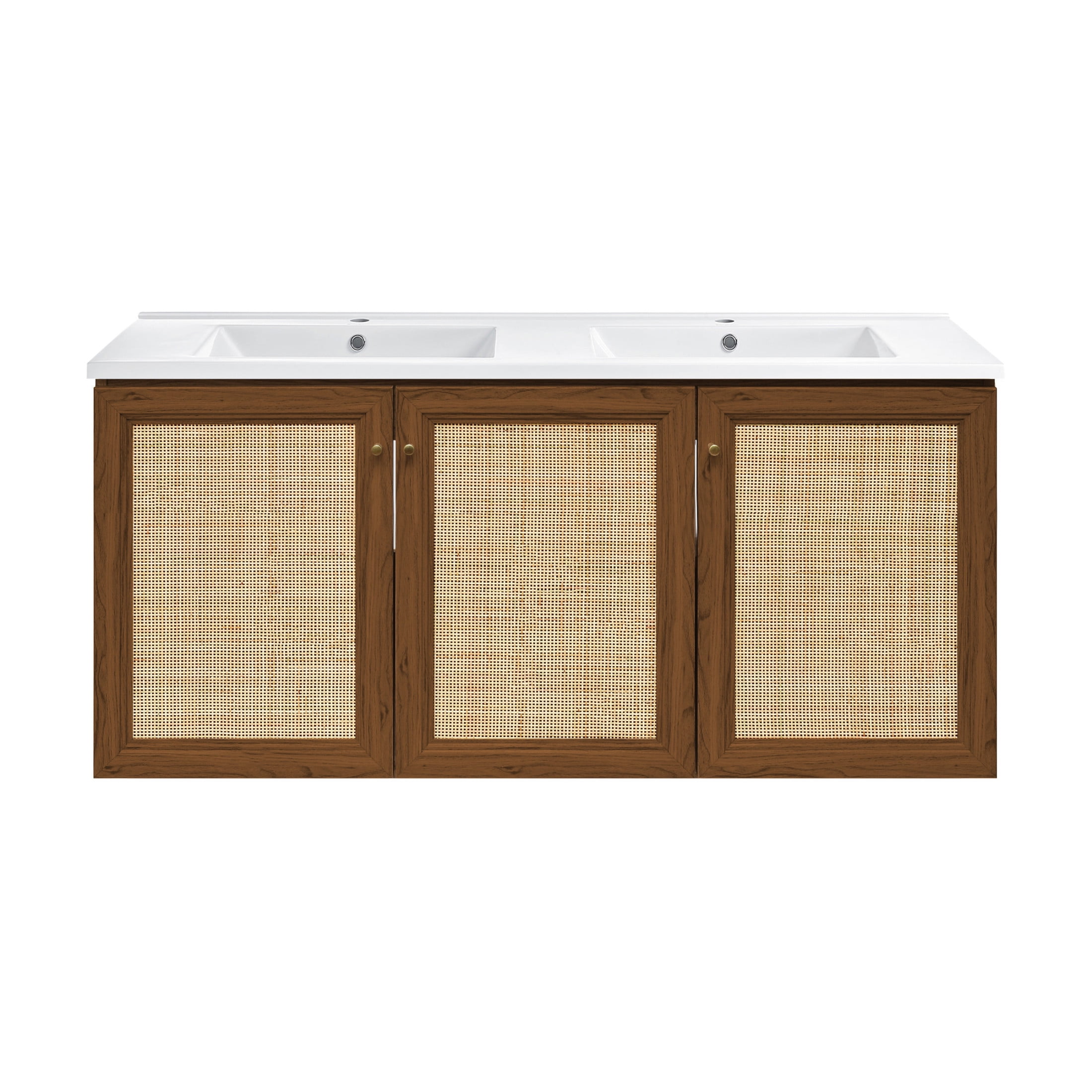 Classe 48" Wall-Mounted Bathroom Vanity in Brown Oak with Double Basin Sink Top