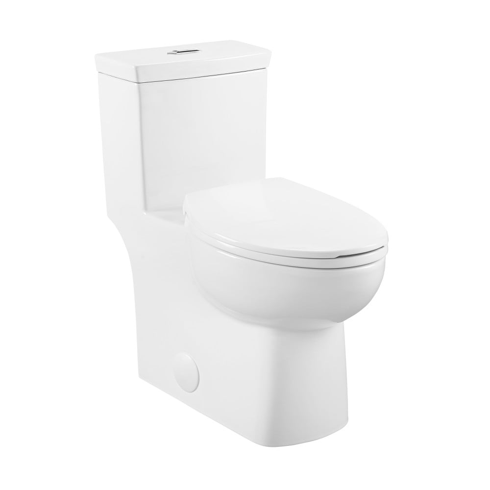 Glossy White Elongated Dual Flush One-Piece Toilet