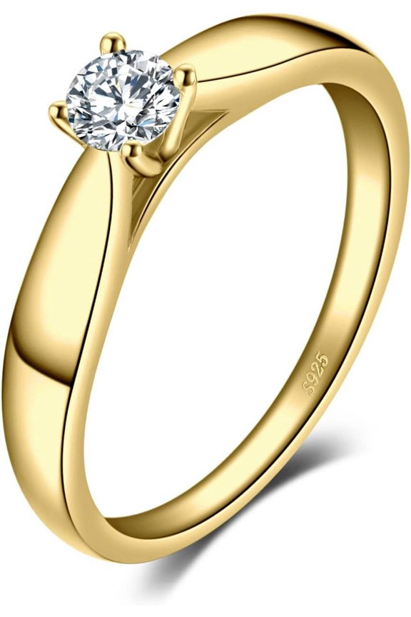 Classic 0.2ct Cubic Zirconia Solitaire Engagement Rings for Women, 925 Sterling Silver Promise Ring for Her, Round Cut Simulated Diamond Anniversary Wedding Rings