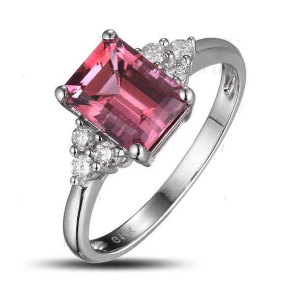 Classic 1.25 Carat 7x5mm Emerald Cut Red Ruby Moissanite Diamond Engagement Ring for Women in 10k White Gold