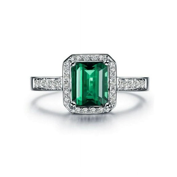Classic 1.50 Carat Emerald and Diamond Engagement Ring in 14k White Gold emerald and diamond engagement ring