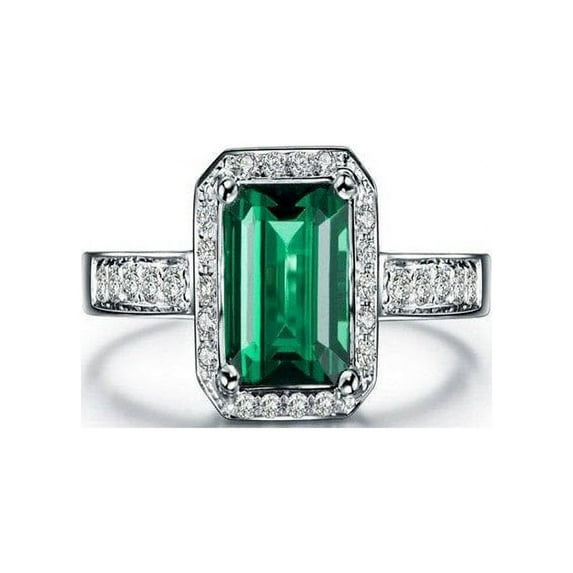 Classic 1.50 Carat Emerald and Diamond Engagement Ring in 14k White Gold emerald and diamond engagement ring