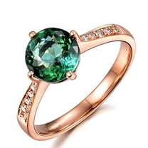 Classic 1.50 Carat Green Emerald 6mm Round Shape And Moissanite Diamond 10k Rose Gold Engagement Ring for Women