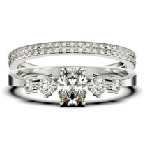 Classic 1.65 Carat Oval Cut Diamond Moissanite Engagement Ring, Fairy And Dainty Ring, Wedding Ring in 925 Sterling Silver With 18k White Gold Plating, Gift, Promise Ring, Trio Rings