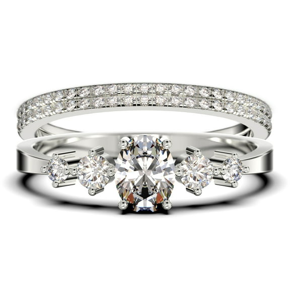 Classic 1.65 Carat Oval Cut Diamond Moissanite Engagement Ring, Fairy And Dainty Ring, Wedding Ring in 925 Sterling Silver With 18k White Gold Plating, Gift, Promise Ring, Trio Rings