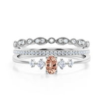 Classic 1.65 Carat Oval Cut Morganite And Diamond Moissanite Engagement Ring, Fairy And Dainty Ring, Wedding Ring in 925 Sterling Silver With 18k White Gold Plating, Gift, Promise Ring, Trio Rings