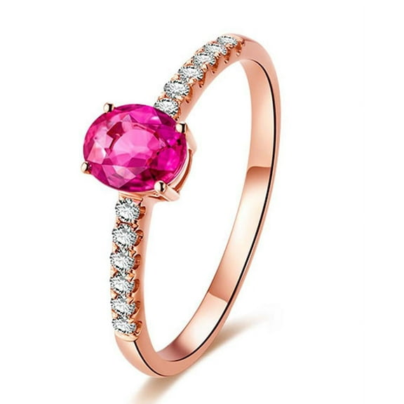 Classic 1.75 Carat Red Ruby 8x6mm Oval Cut And Moissanite Diamond Engagement Ring in 10k Rose Gold