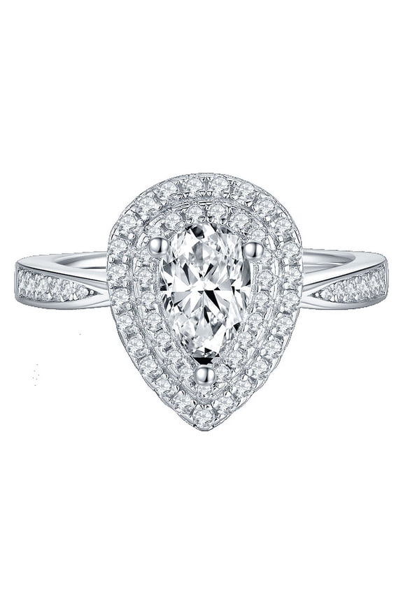 Classic 1 Carat Pear Cut Moissanite Pave Diamond Engagement Ring In 18K White Gold Plating Over Silver