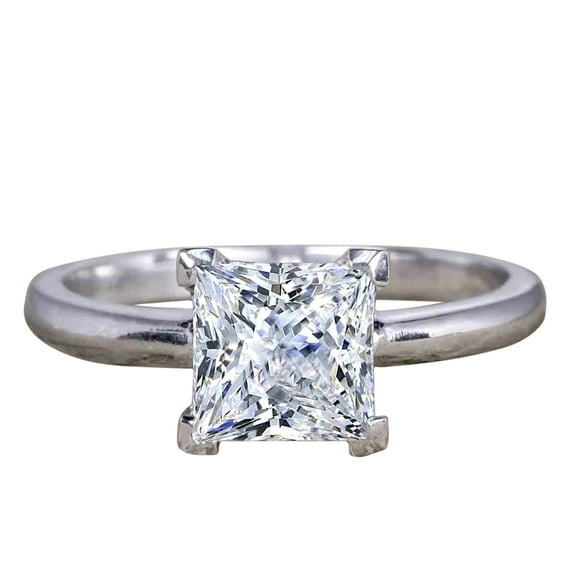 Classic 1 Carat Princess cut Moissanite Solitaire Engagement Ring with 18k Gold Plating