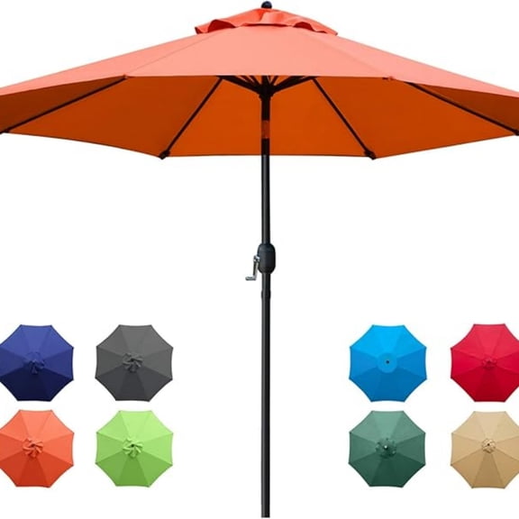 9Ft Patio Umbrella Outdoor Table Umbrella with 8 Sturdy Ribs (Orange)