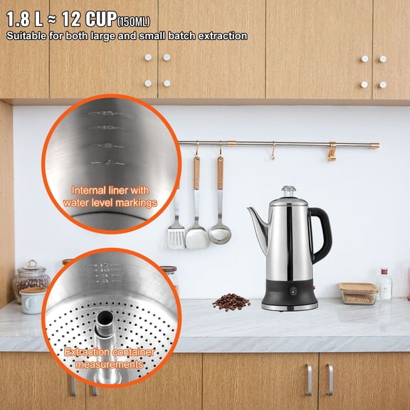 Classic 12 Cup Stainless Steel Coffee Percolator with Keep Warm Quick Brew and Easy Pour Spout