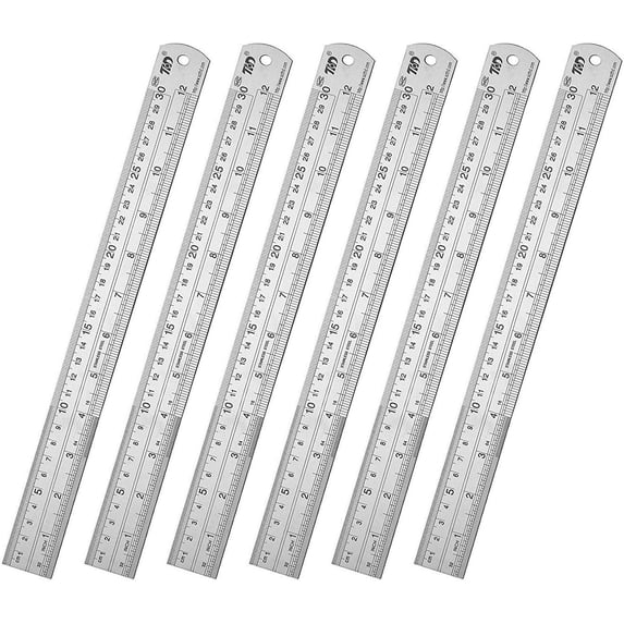 Real Metal 12 Inch Ruler Classic 12 Inch Stainless Steel Ruler t of 6, Heavy Duty, Straight Ed ...