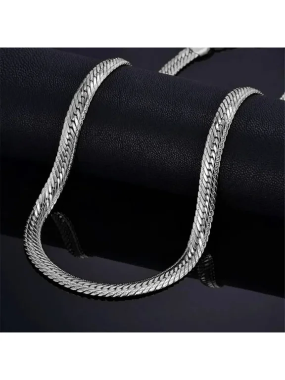 Herringbone Flat Snake Link Chain Necklace For Men Women, 14K White Gold Filled Sleek Profile Classic Understated Craft Jewelry