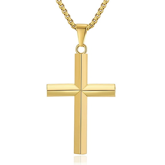 Classic 14K Yellow Gold Cross Pendant Necklace for Men Women Necklace Christian Religious Jewelry
