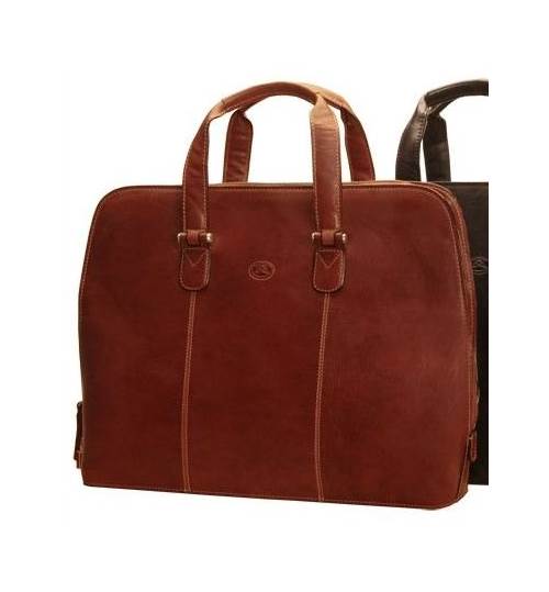 Classic 17 in. Zip Around Leather Laptop Bag (Cognac)