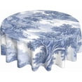thumbnail image 1 of Classic 18th Century French Blue Toile Round Tablecloth 60 Inch Washable Reusable Decoration Table Cover for Kitchen Party, 1 of 5
