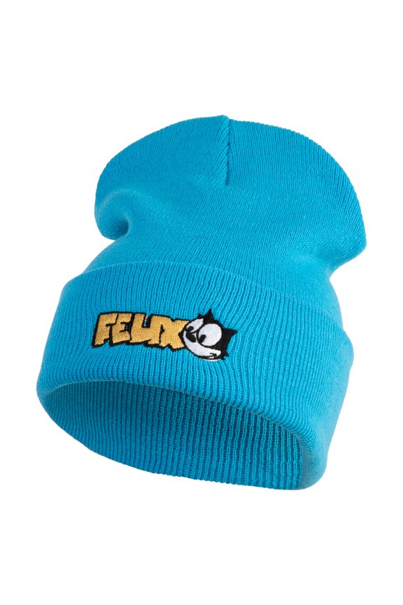 Classic 1919 Felix Cat Head Embroidered 12" Long Beanie - Aqua OSFM