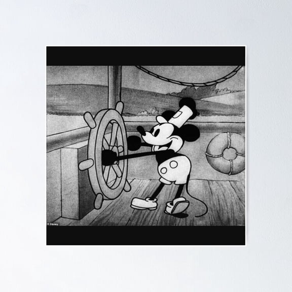 Classic 1928 Steamboat Willie Animated Mouse Maritime Cartoon Wall Art, Unframed Poster