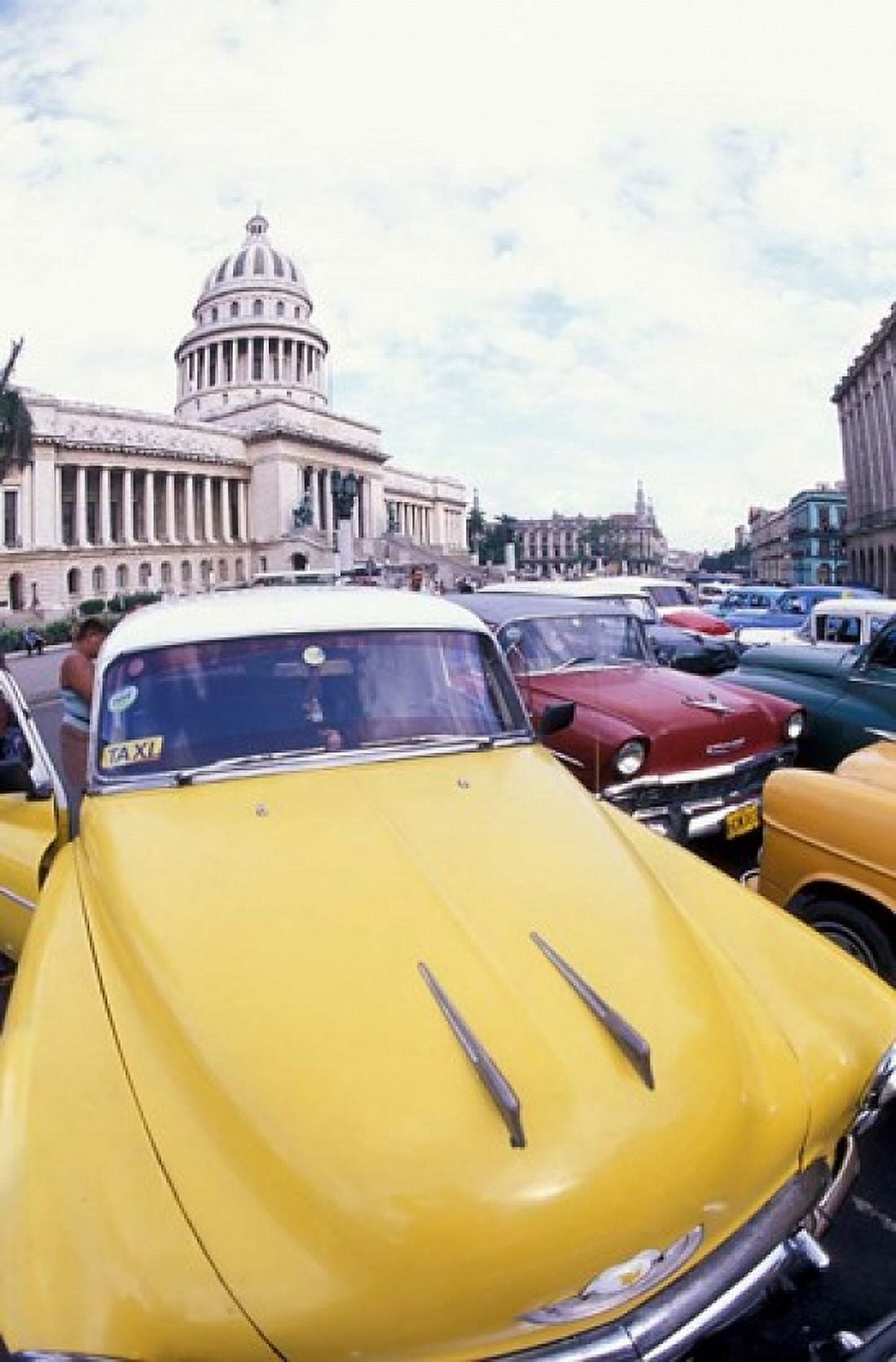 Classic 1950s Auto at Havana Capitol Havana Cuba Canvas Art - Bill Bachmann DanitaDelimont (23 x 35)