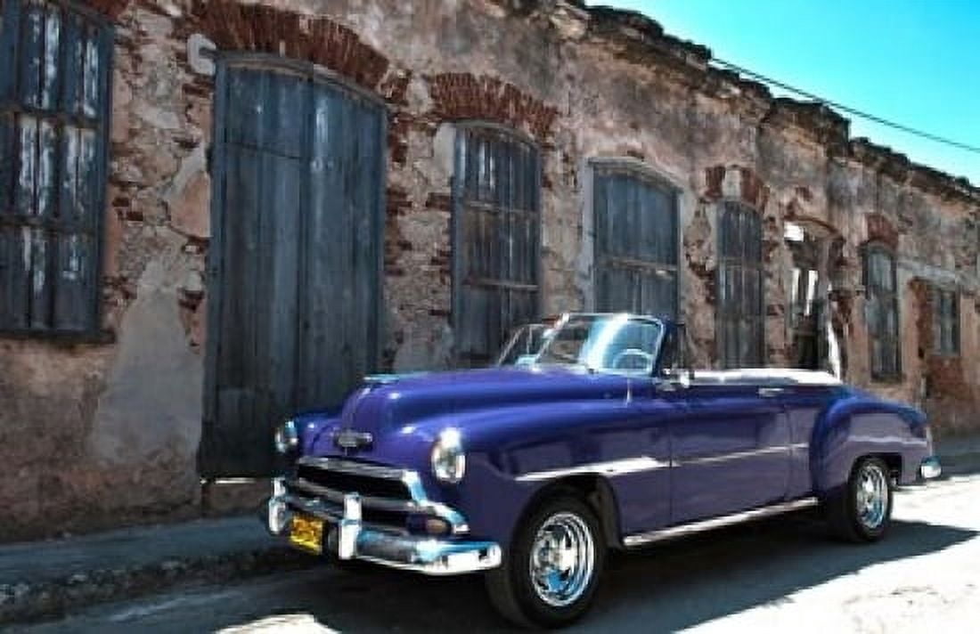 Classic 1953 Chevy against worn stone wall Cojimar Havana Cuba Canvas Art - Bill Bachmann DanitaDelimont (17 x 11)