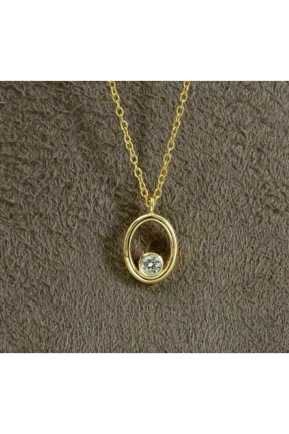 Classic 1Ct Round Cut Lab Created Diamond Solitaire Pendant 18"Free Chain 14K Yellow Gold Plated