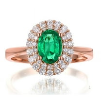 Classic 2 Carat Green Emerald 8x6mm Oval Shape Moissanite Diamond Halo Engagement Ring in 10k Rose Gold