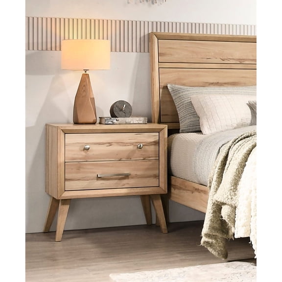 Classic 2-Drawer Wooden Nightstand in Oak / Give Bedroom a Timeless Touch