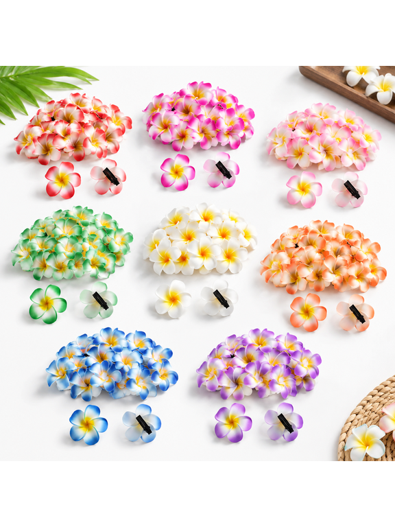 Classic 2 Inch Plumeria Hair Clips, 240 Pack Artificial Hawaiian Foam Flower Barrettes for Luau and Beach Events
