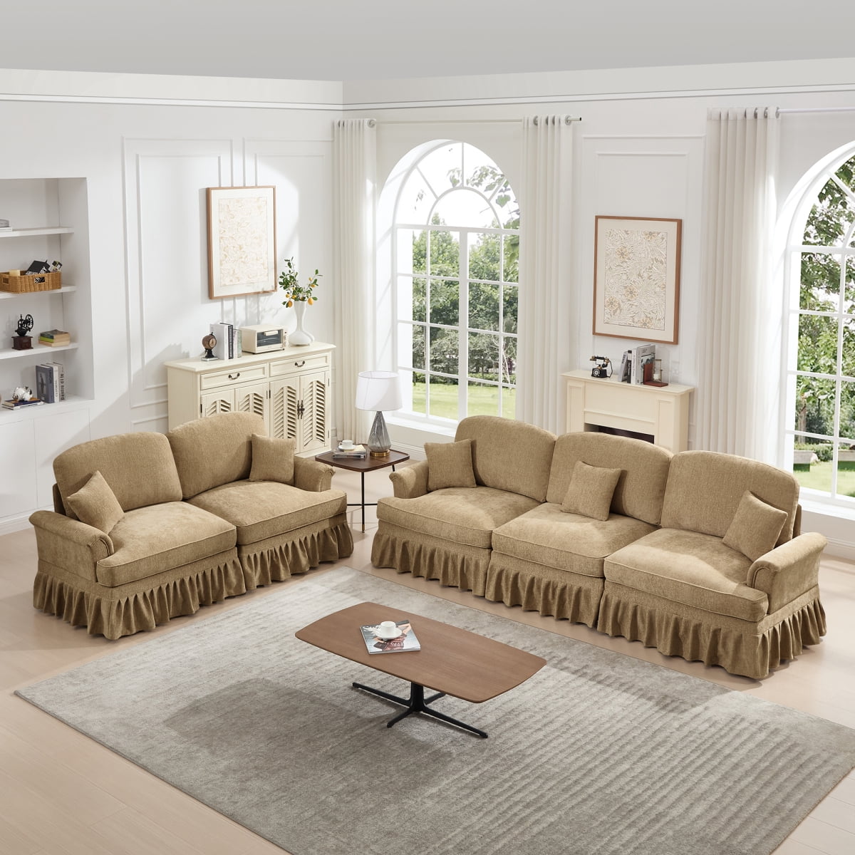 Classic 2 Piece Modular Couch Living Room Sofa Set with Flared Arms and ...