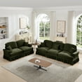thumbnail image 1 of Classic 2 Piece Modular Couch Living Room Sofa Set with Flared Arms and Removable Ruffles Pleats Skirts and Spindle Legs, 3 Seater Sofa + 2-Seat Loveseat Sofa Sets for Living Room, Green, 1 of 13