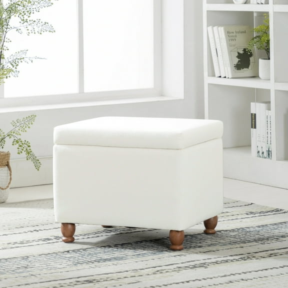 Classic 22" x 18" Storage Ottoman Footstool with Hinged Lid, Upholstered Fabric Ottoman with Wooden Legs for Living Room, Bedroom