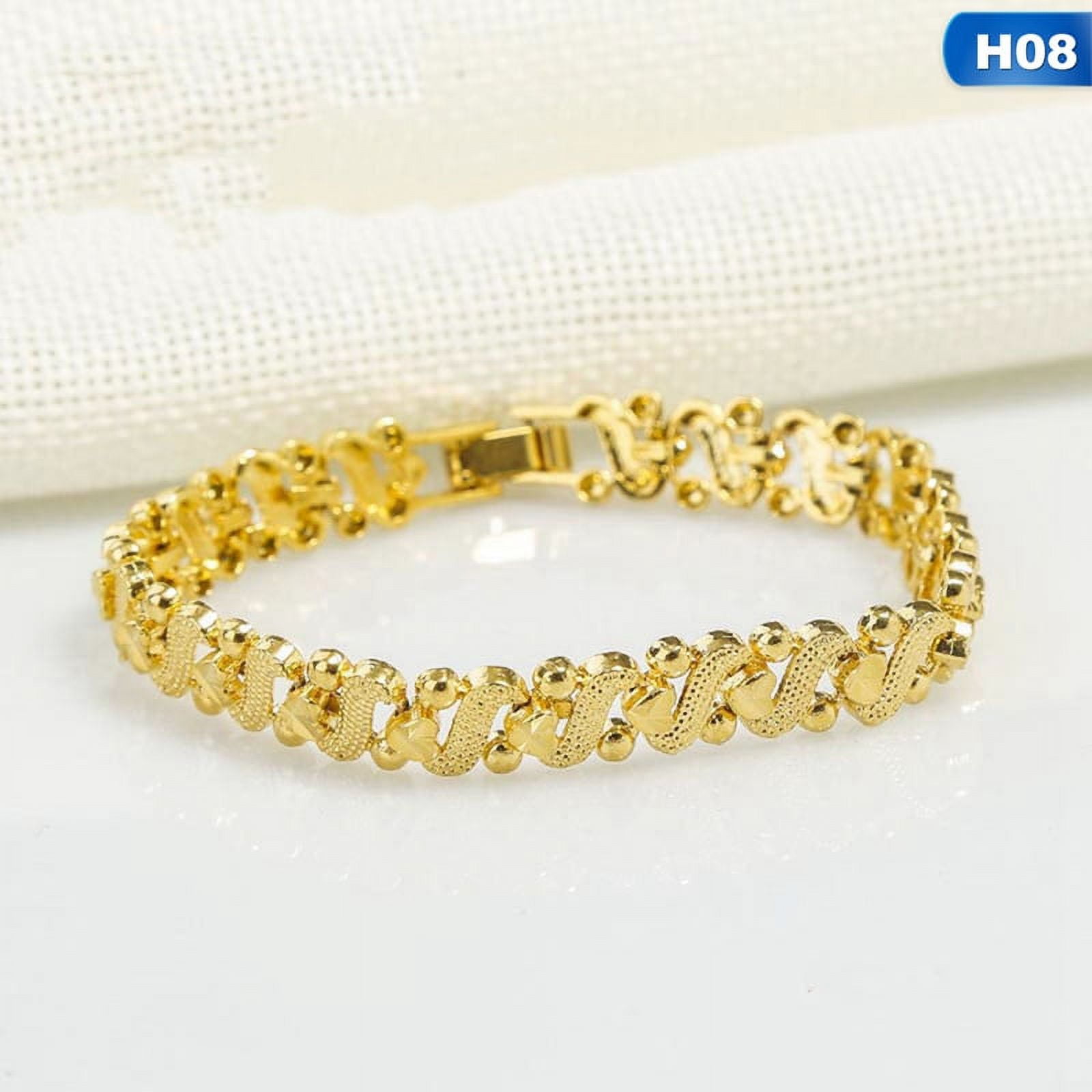PIKUN Flower Bangle,Heart Charm Thai Gold Bracelet,24K Gold Plated Jewelry  Women | eBay